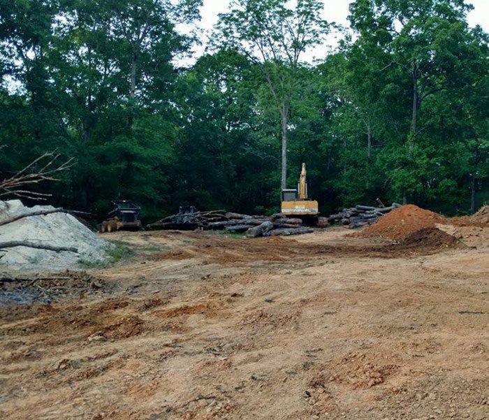 DeBord & Son Construction | clearing trees and debris from a site surrounded by trees